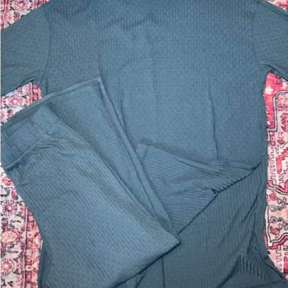Teal Ribbed Lounge Set - Picture 2 of 6